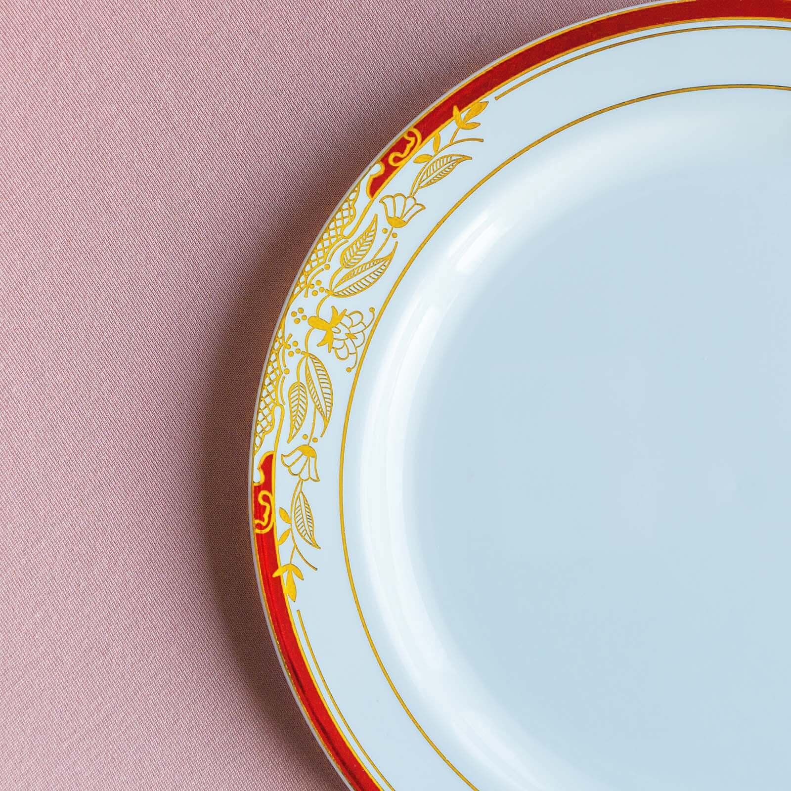 10-Pack Plastic Round Dessert Plates 8" White with Red Rim and Gold Vine Design - Stylish Disposable Salad/Appetizer Plates for Modern & Sophisticated Table Decor - Image 10
