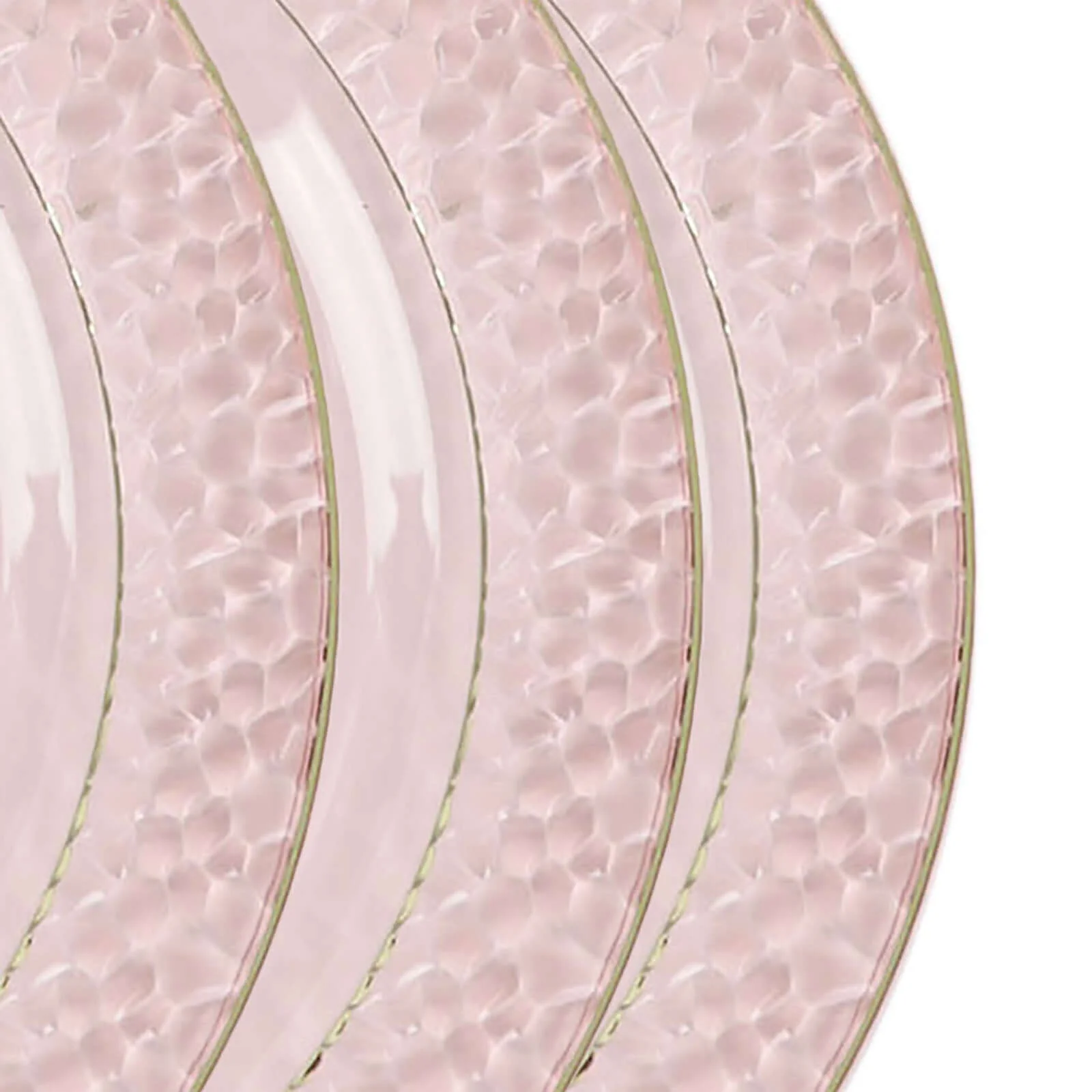 10-Pack Plastic Round Dinner Plates 10" Blush Hammered Design with Gold Rim - Disposable Party Plates - Image 8