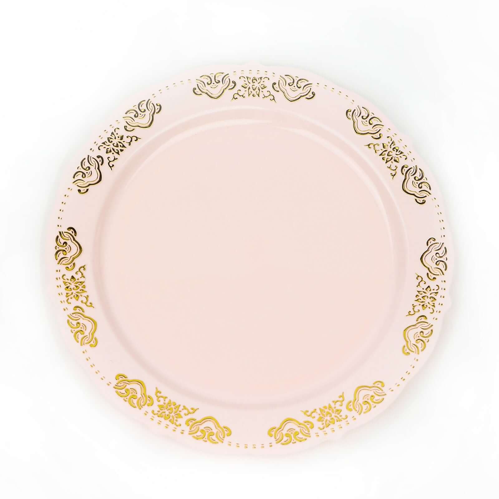10-Pack Plastic Round Dinner Plates 10" Blush with Gold Embossed Scalloped Edge - Stylish Disposable Party Plates - Image 7