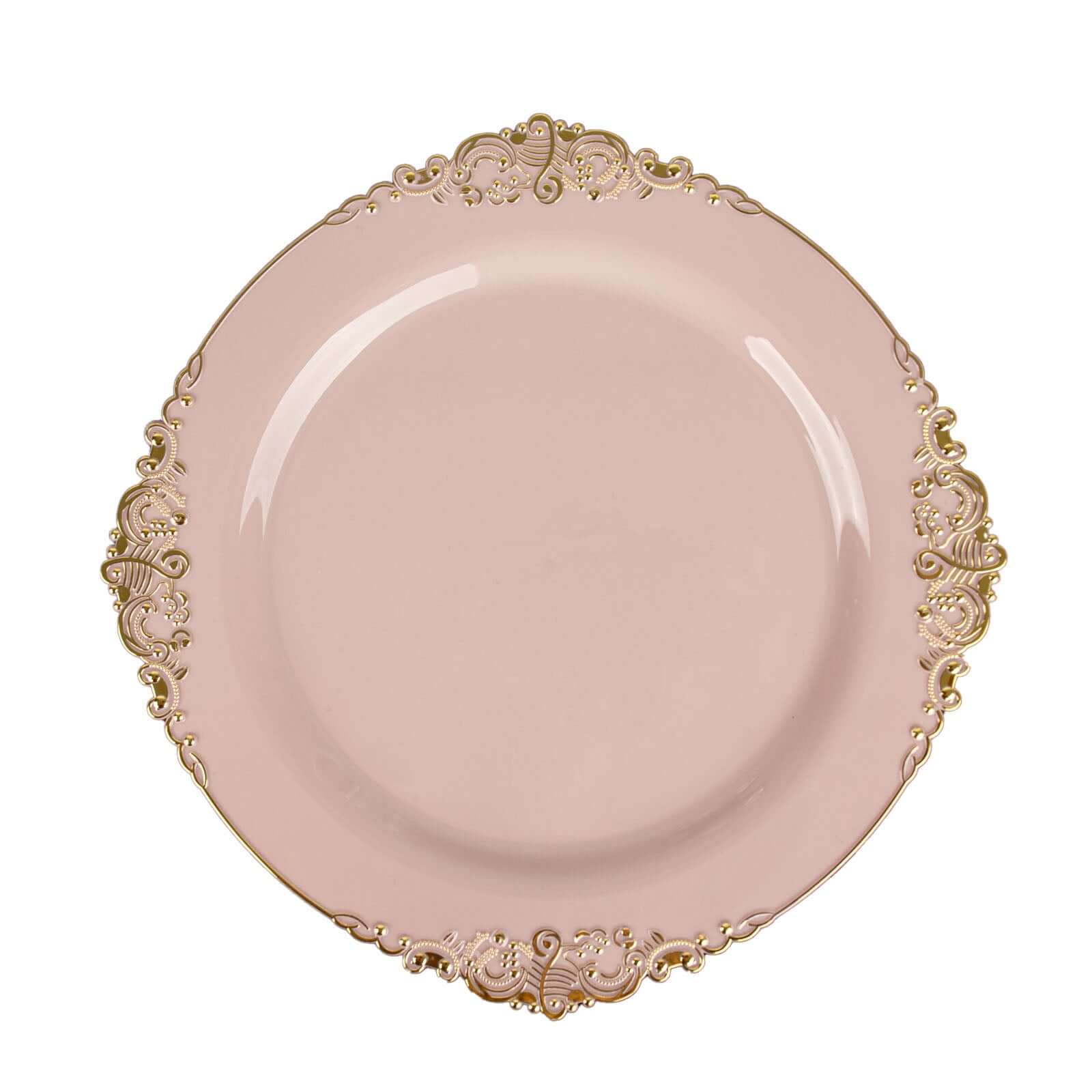 10-Pack Plastic Round Dinner Plates 10" Blush with Gold Leaf Embossed Rim - Vintage Baroque Style Disposable Plates - Image 7