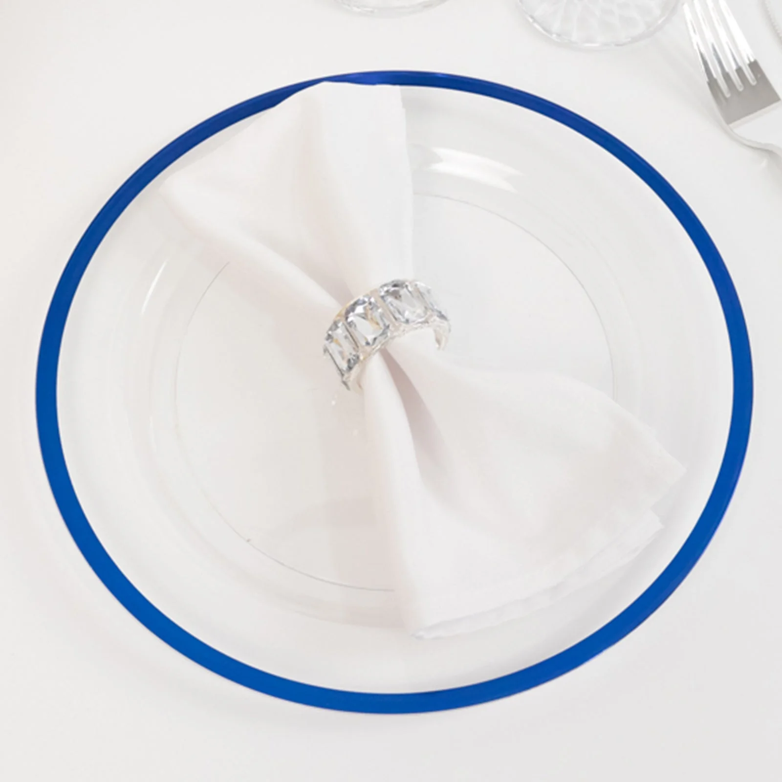 10-Pack Plastic Round Dinner Plates 10" Clear with Blue Rim - Sleek Disposable Party Plates - Image 3