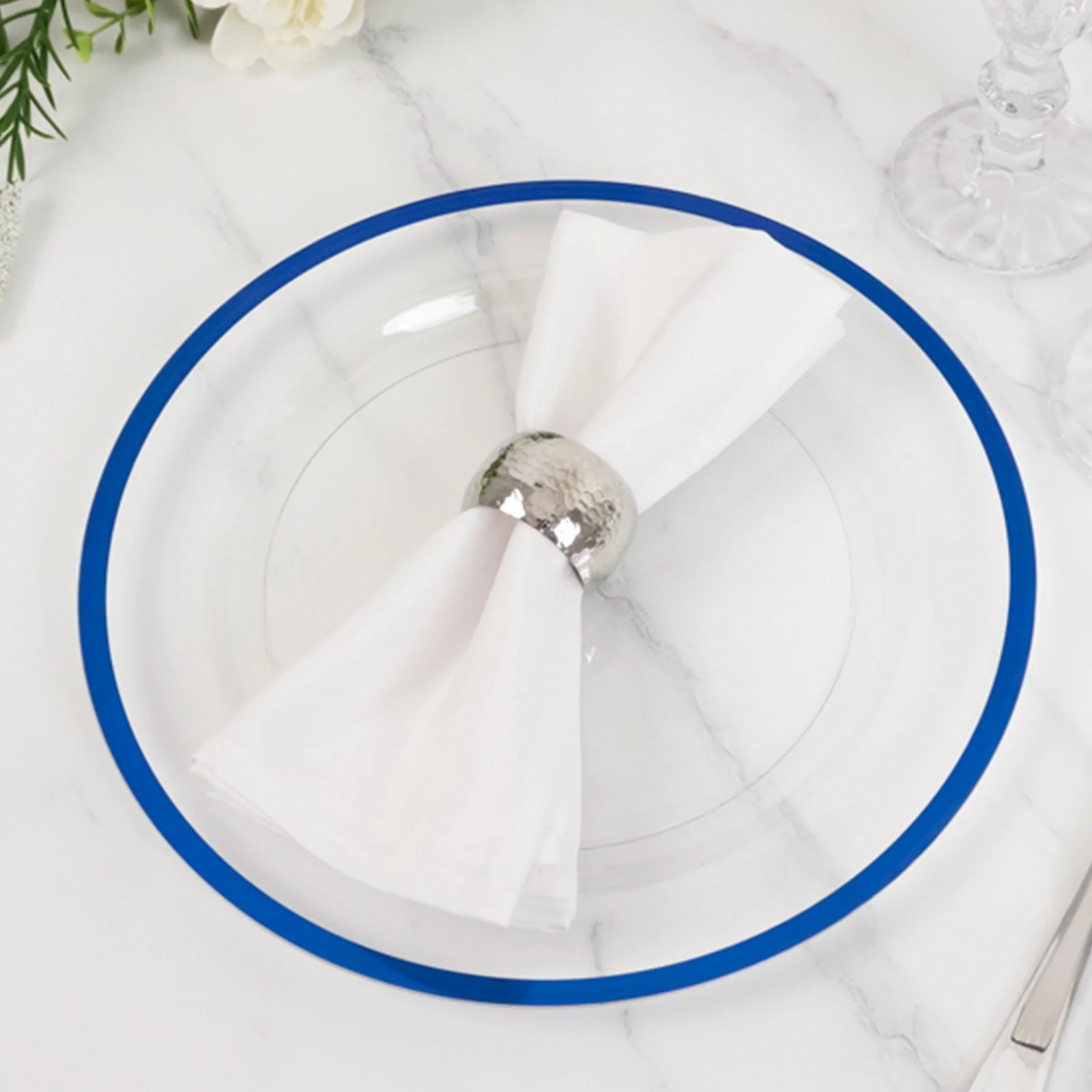 10-Pack Plastic Round Dinner Plates 10" Clear with Blue Rim - Sleek Disposable Party Plates - Image 8