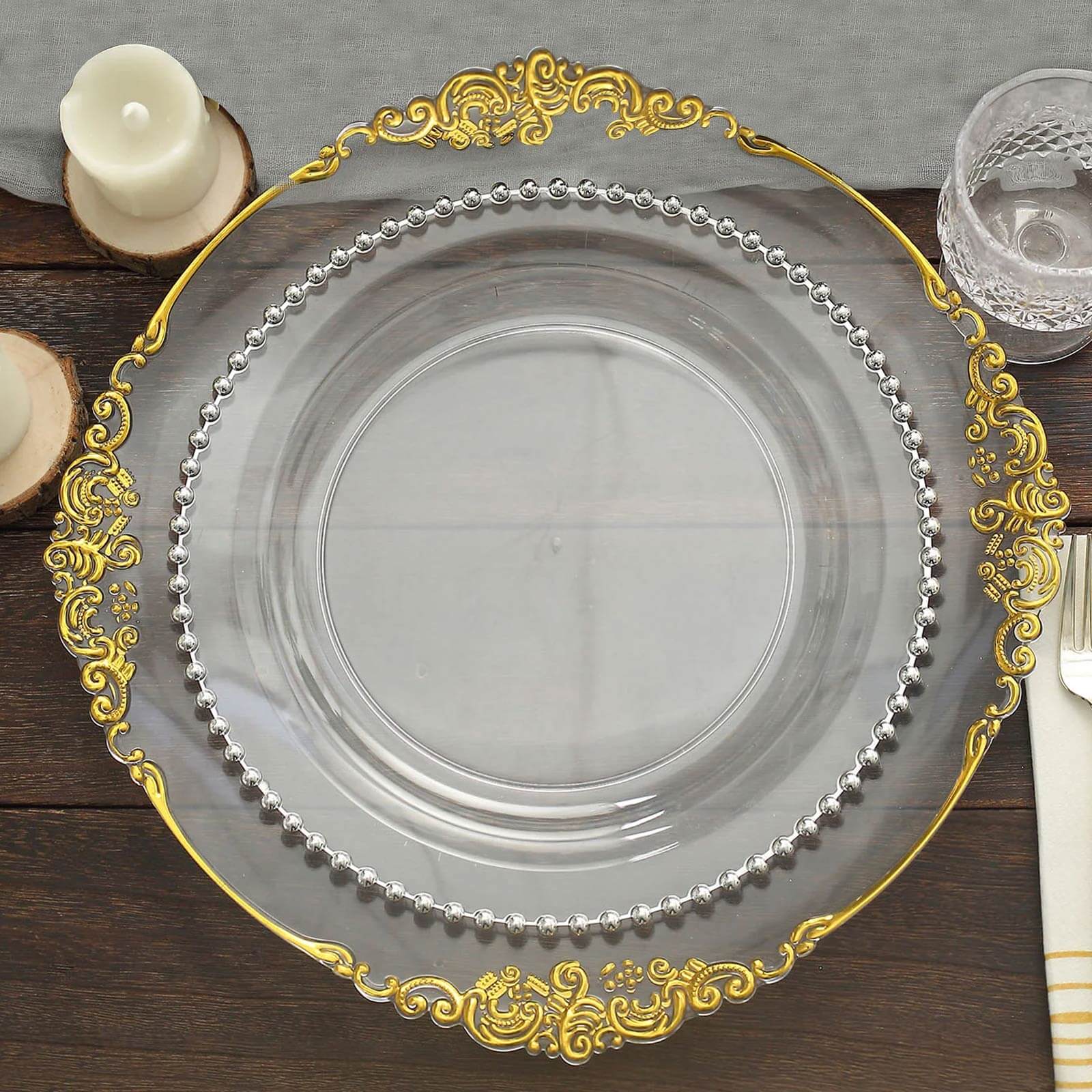 10-Pack Plastic Round Dinner Plates 10" Clear with Silver Beaded Rim - Disposable Party Plates - Image 7