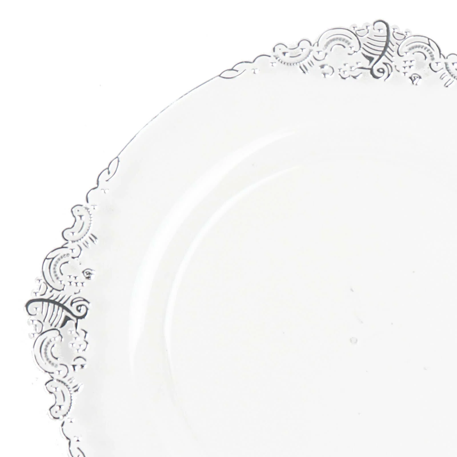 10-Pack Plastic Round Dinner Plates 10" Clear with Silver Leaf Embossed Rim - Vintage Baroque Style Disposable Plates - Image 7