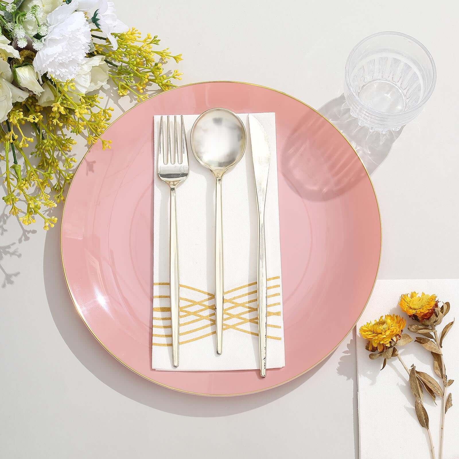 10-Pack Plastic Round Dinner Plates 10" Dusty Rose with Gold Rim - Glossy Disposable Party Plates - Image 11