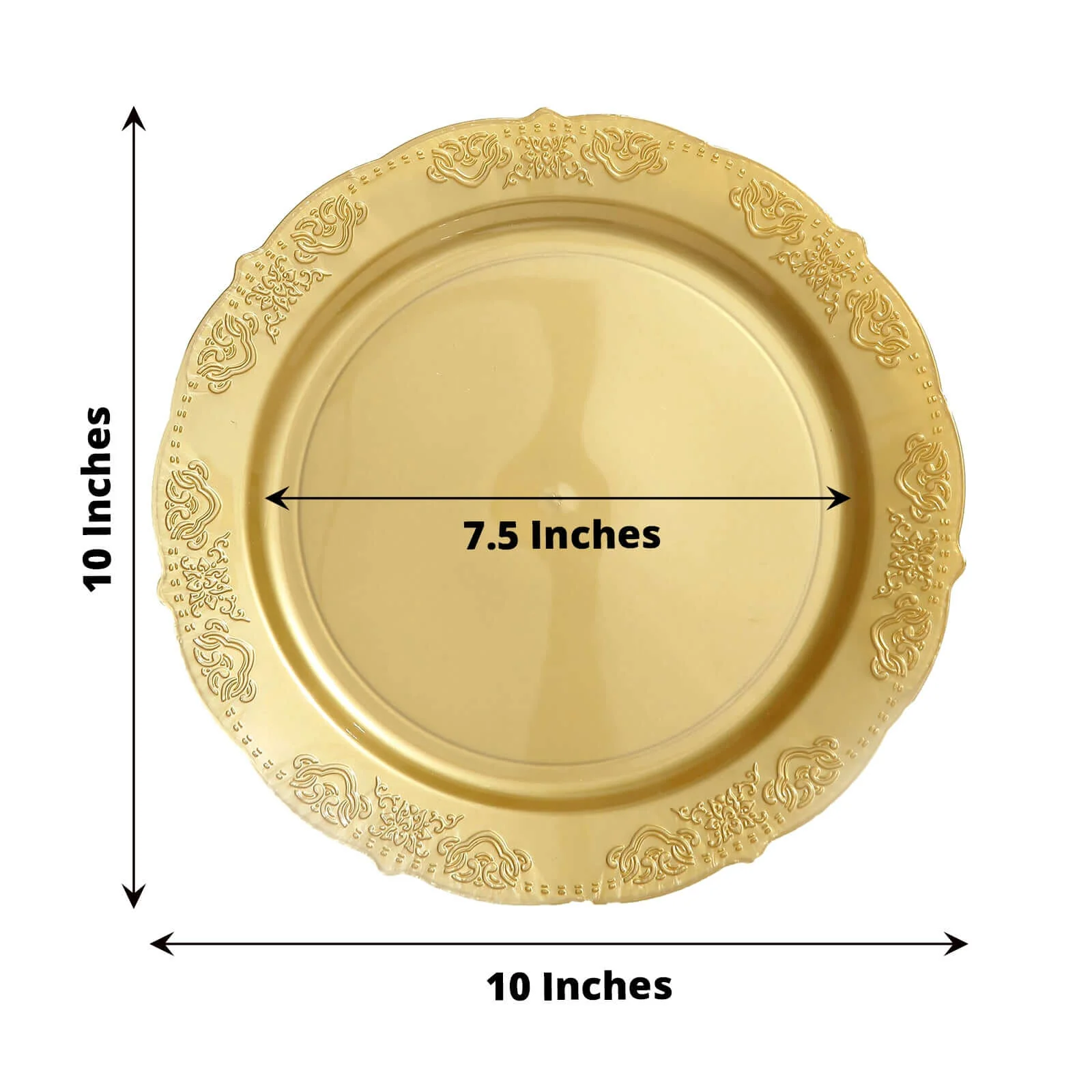 10-Pack Plastic Round Dinner Plates 10" Gold Embossed Scalloped Edge - Stylish Disposable Party Plates for Weddings & Celebrations - Image 3