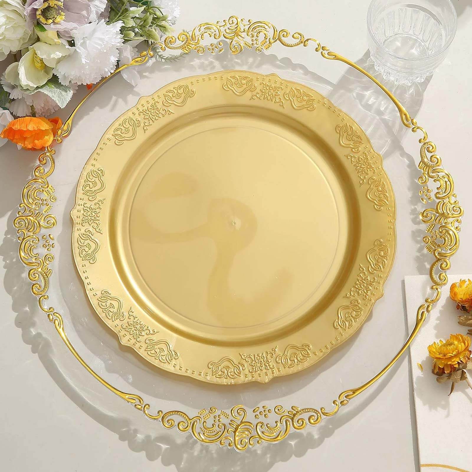 10-Pack Plastic Round Dinner Plates 10" Gold Embossed Scalloped Edge - Stylish Disposable Party Plates for Weddings & Celebrations - Image 6