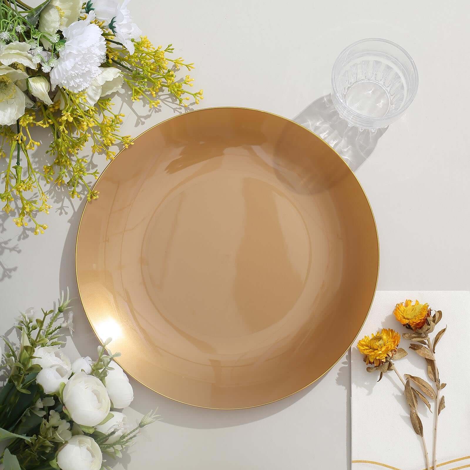 10-Pack Plastic Round Dinner Plates 10" Gold with Gold Rim - Glossy Disposable Party Plates - Image 7