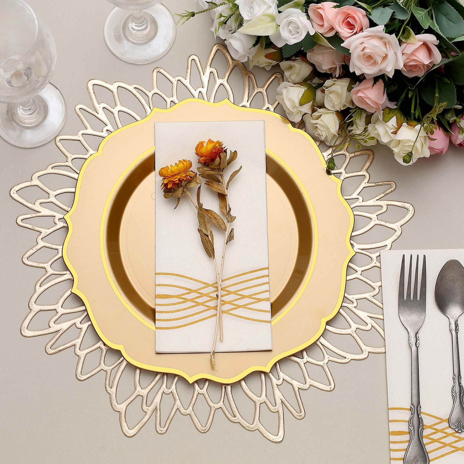 10-Pack Plastic Round Dinner Plates 10" Gold with Gold Scalloped Rim - Disposable Party Plates - Image 10