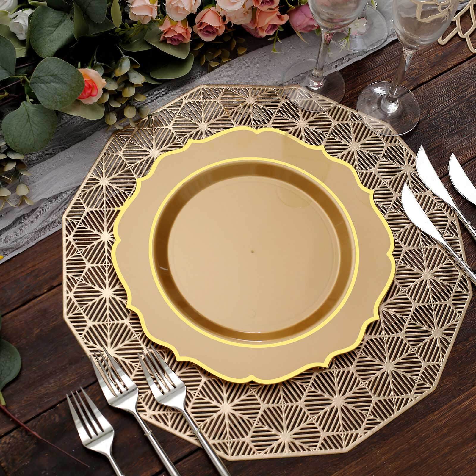 10-Pack Plastic Round Dinner Plates 10" Gold with Gold Scalloped Rim - Disposable Party Plates - Image 13