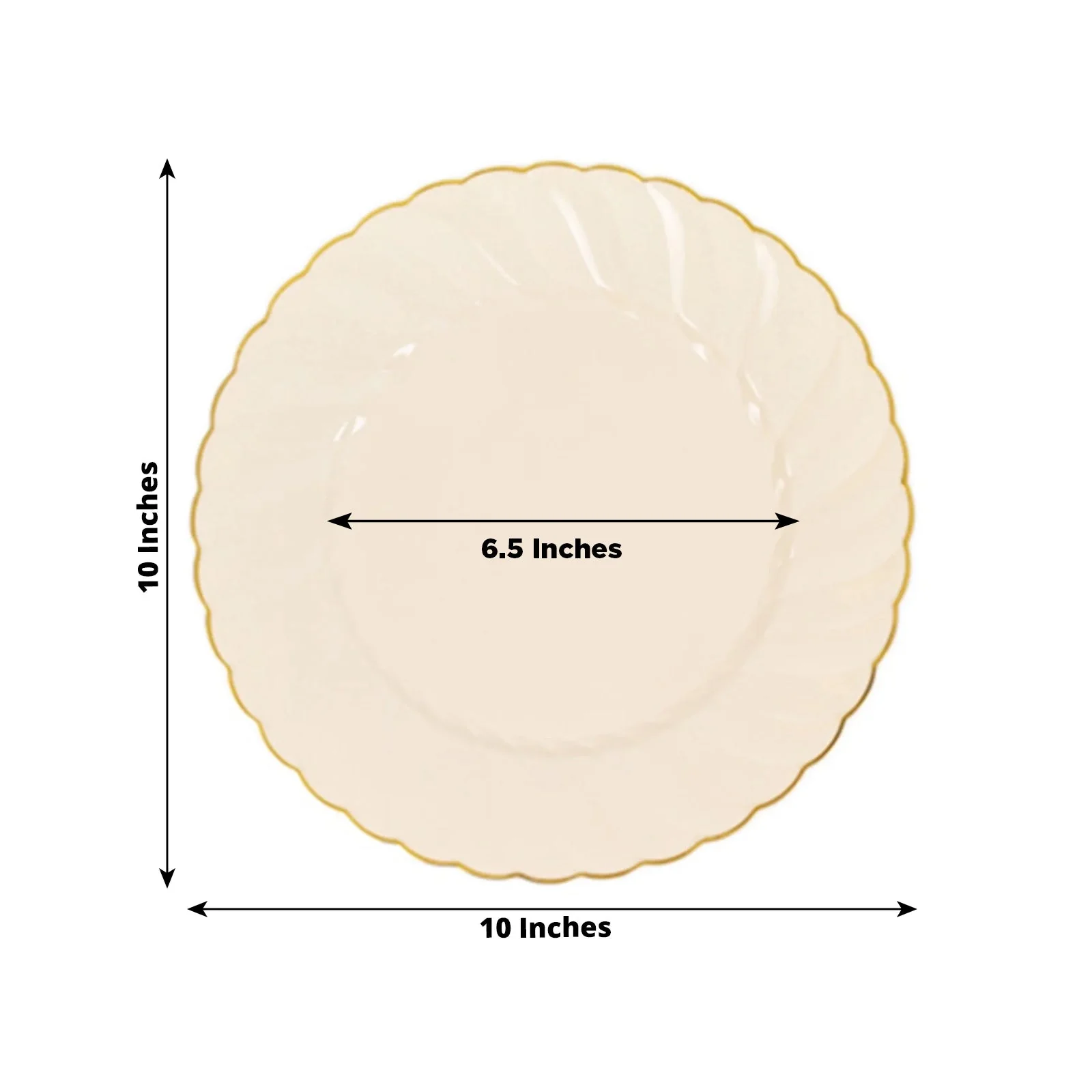 10-Pack Plastic Round Dinner Plates 10" Ivory with Gold Flair Rim - Disposable Party Plates for Classy Events & Celebrations - Image 3