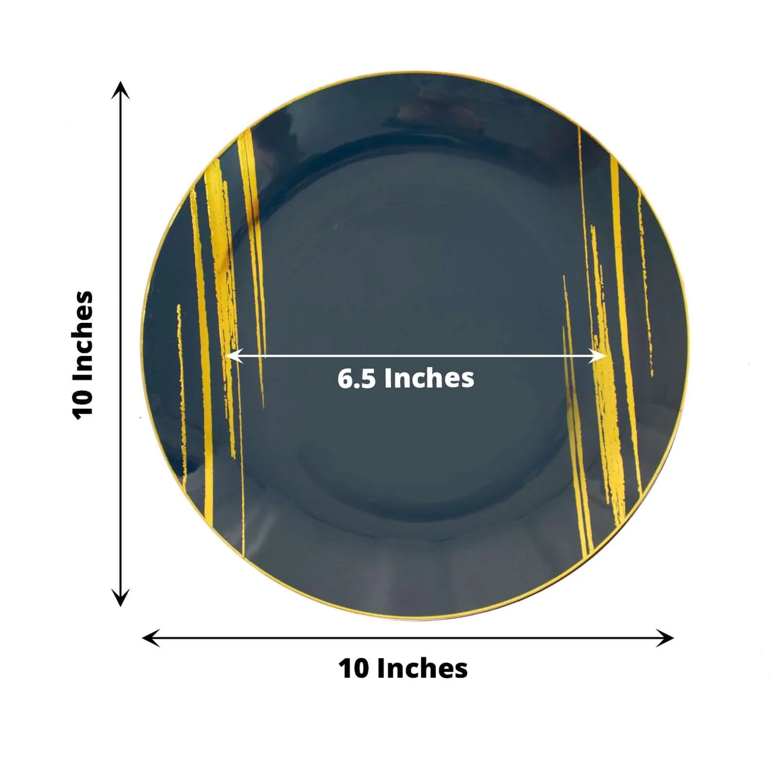 10-Pack Plastic Round Dinner Plates 10" Navy Blue with Gold Brush Stroked Print - Modern Disposable Party Dinnerware - Image 3