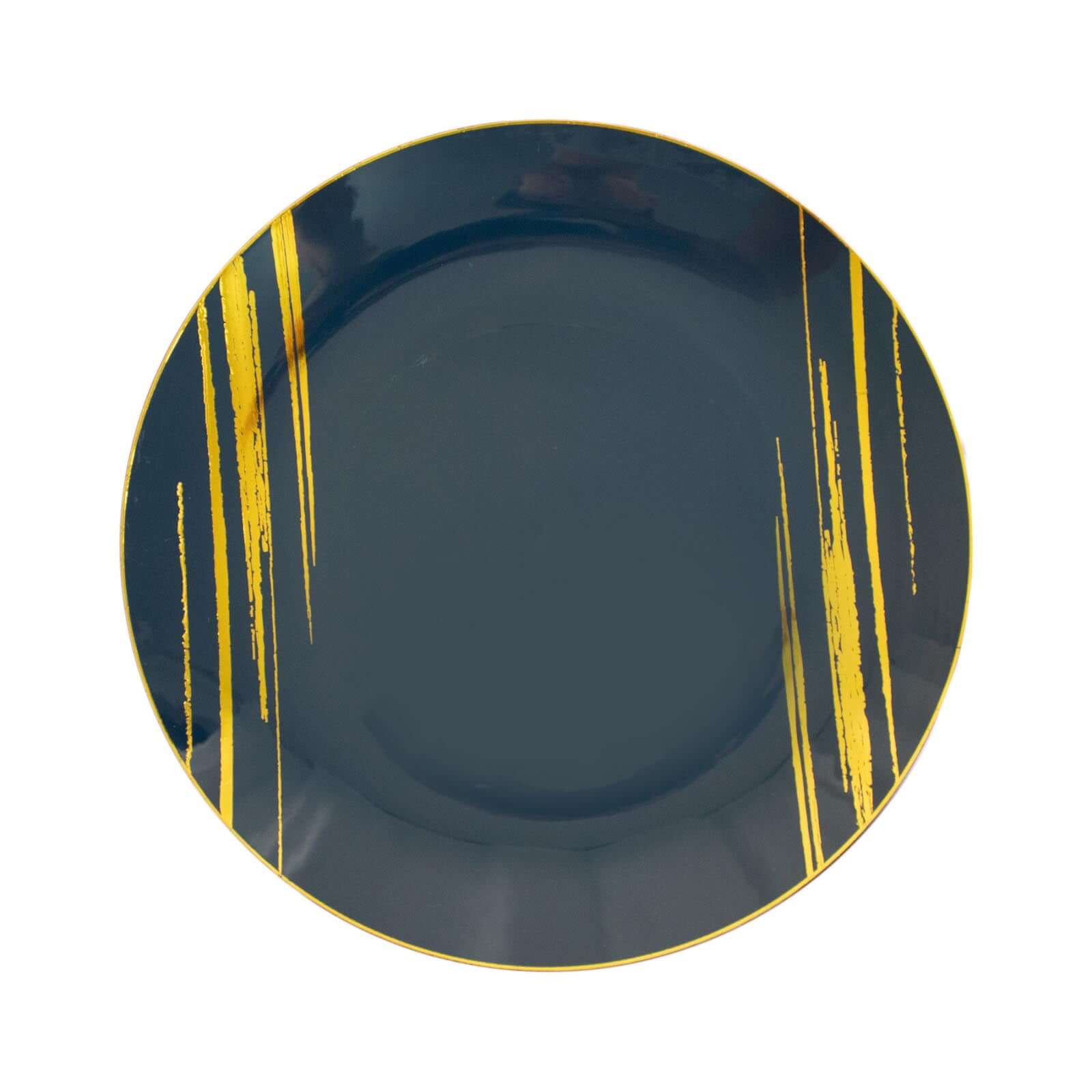 10-Pack Plastic Round Dinner Plates 10" Navy Blue with Gold Brush Stroked Print - Modern Disposable Party Dinnerware - Image 7