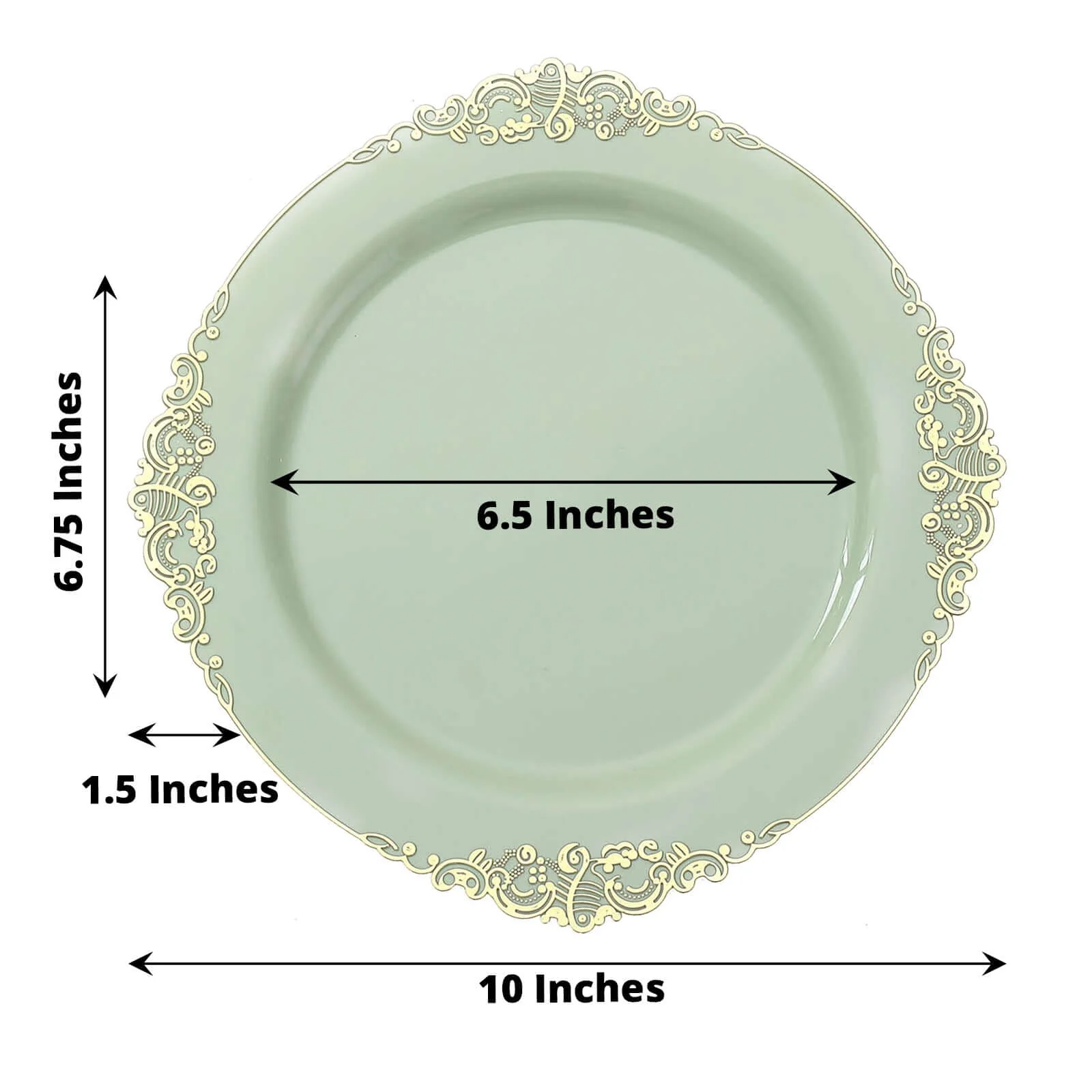 10-Pack Plastic Round Dinner Plates 10" Sage Green with Gold Leaf Embossed Rim - Vintage Baroque Style Disposable Plates - Image 3