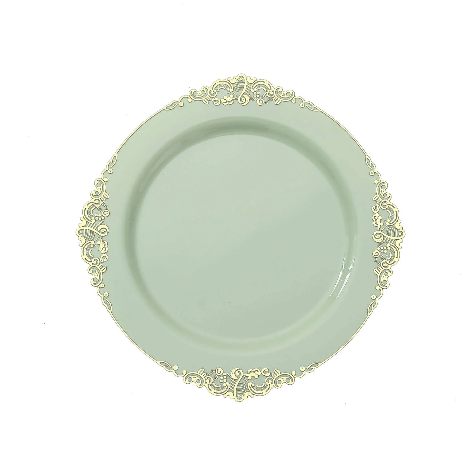 10-Pack Plastic Round Dinner Plates 10" Sage Green with Gold Leaf Embossed Rim - Vintage Baroque Style Disposable Plates - Image 7