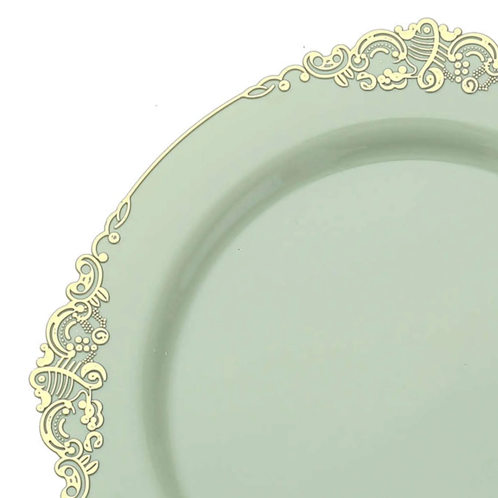 10-Pack Plastic Round Dinner Plates 10" Sage Green with Gold Leaf Embossed Rim - Vintage Baroque Style Disposable Plates - Image 8