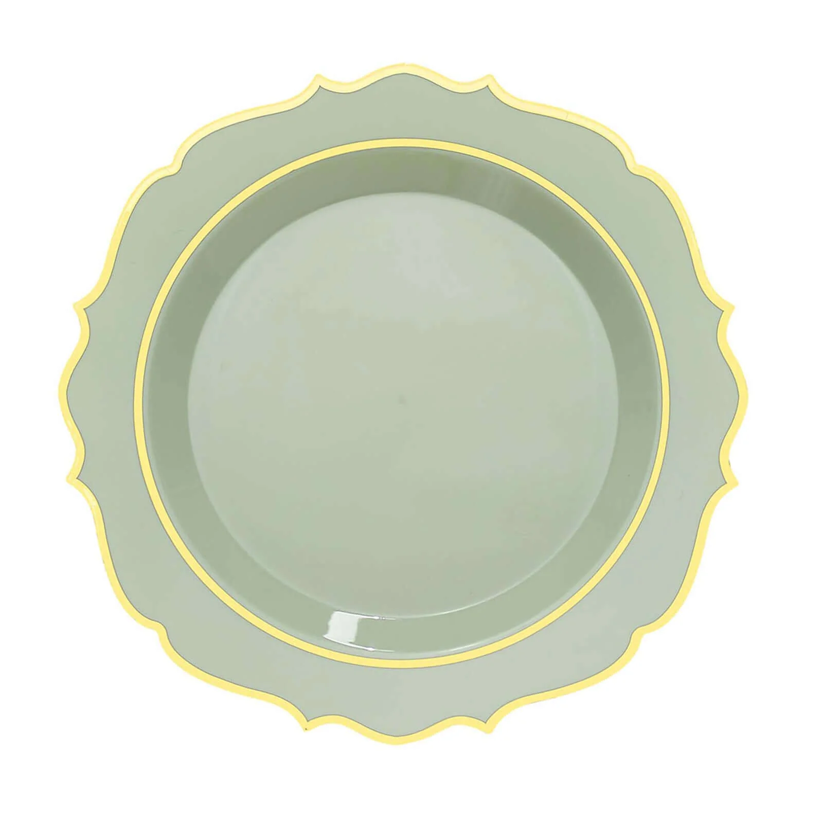 10-Pack Plastic Round Dinner Plates 10" Sage Green with Gold Scalloped Rim - Disposable Party Plates - Image 7