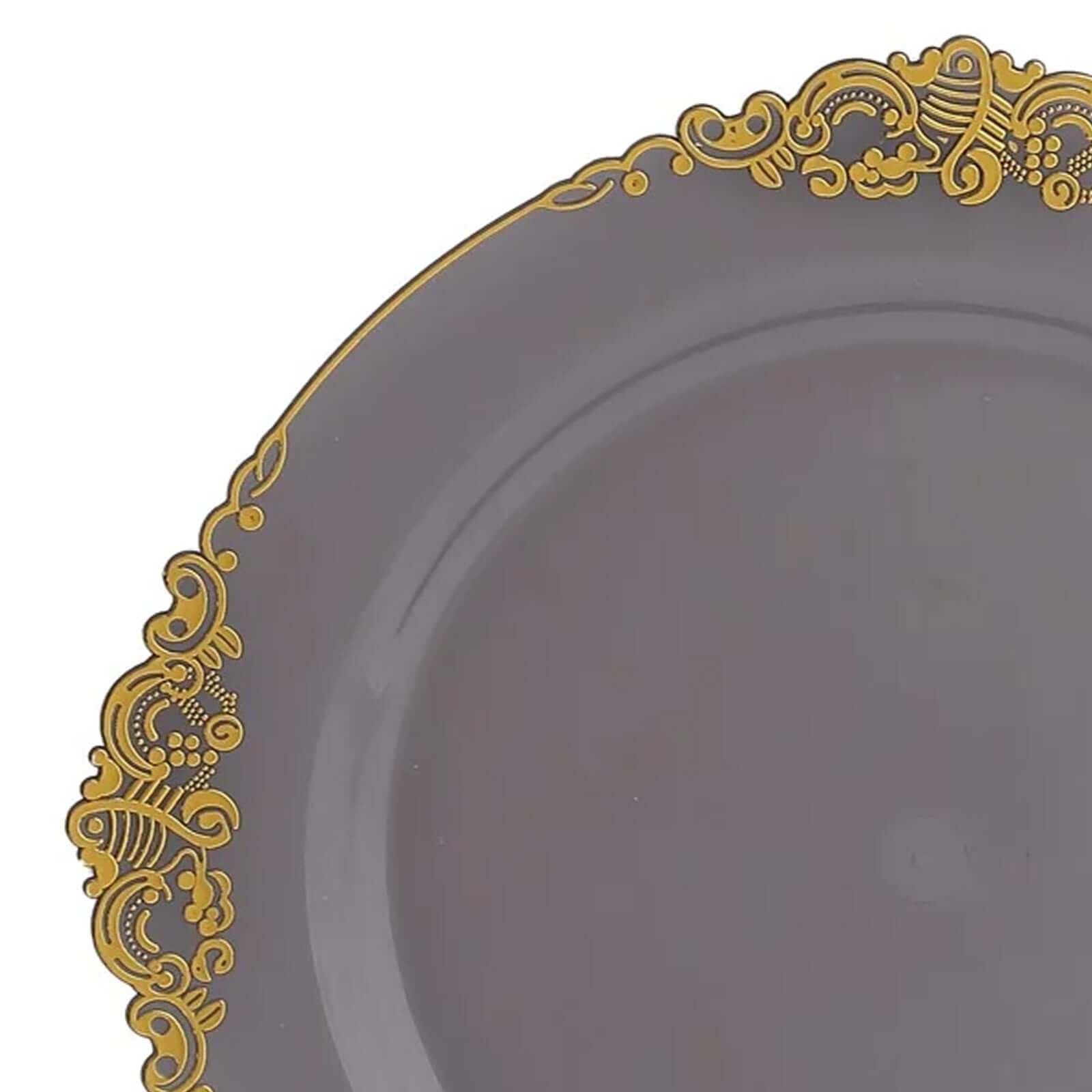 10-Pack Plastic Round Dinner Plates 10" Transparent Black with Gold Leaf Embossed Rim - Vintage Baroque Style Disposable Plates - Image 10