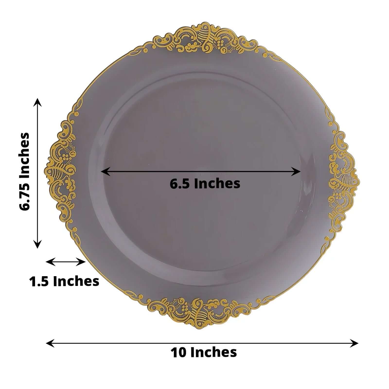 10-Pack Plastic Round Dinner Plates 10" Transparent Black with Gold Leaf Embossed Rim - Vintage Baroque Style Disposable Plates - Image 3