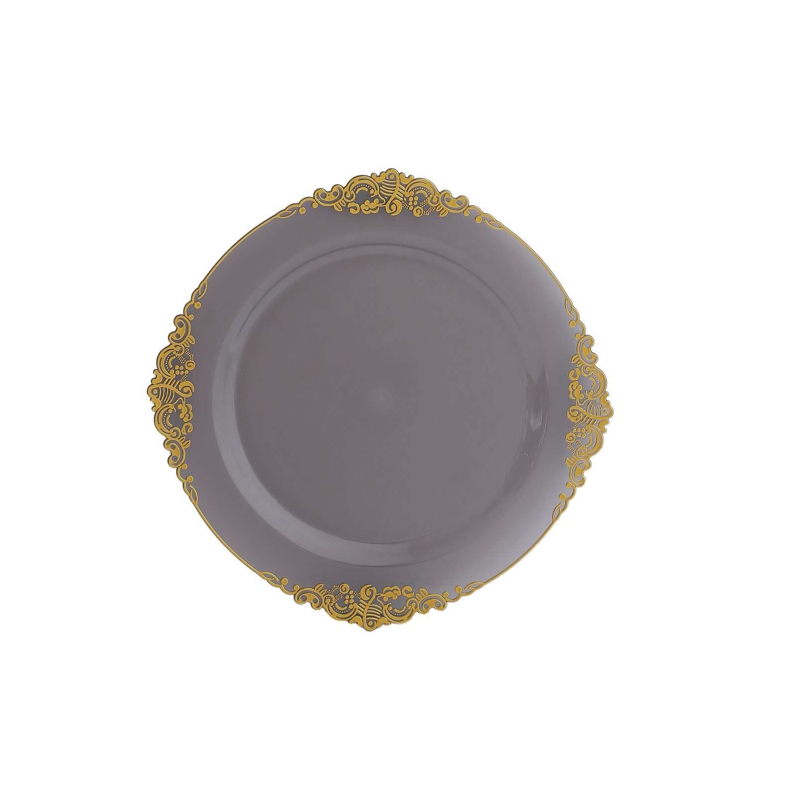 10-Pack Plastic Round Dinner Plates 10" Transparent Black with Gold Leaf Embossed Rim - Vintage Baroque Style Disposable Plates - Image 7