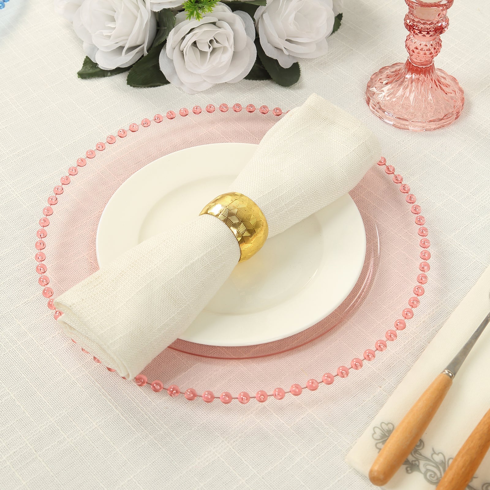 10-Pack Plastic Round Dinner Plates 10" Transparent Blush with Beaded Rim - Disposable Party Plates - Image 8