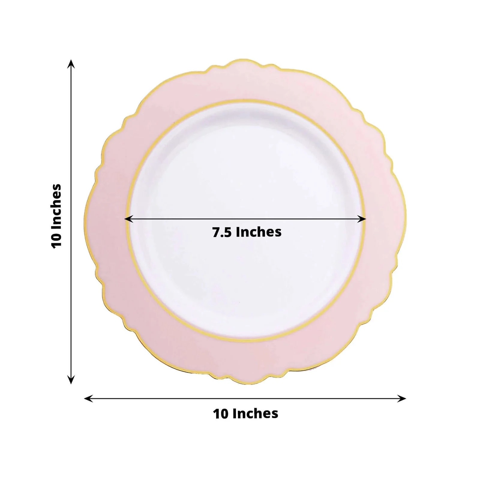 10-Pack Plastic Round Dinner Plates 10" White with Blush Blossom Design & Gold Edging - Disposable Party Plates - Image 3