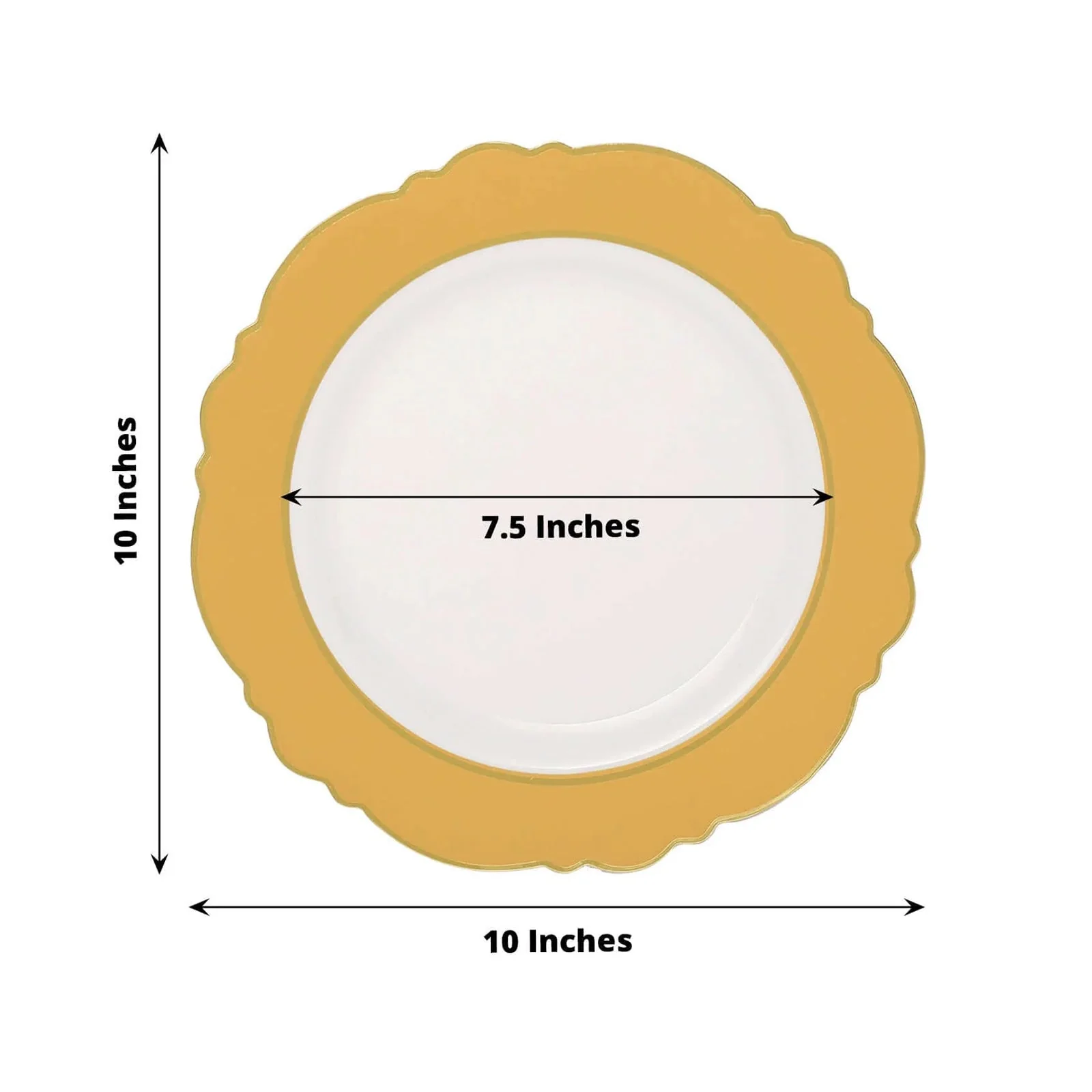 10-Pack Plastic Round Dinner Plates 10" White with Gold Blossom Design & Gold Edging - Disposable Party Plates for Modern & Sophisticated Tablescape - Image 3