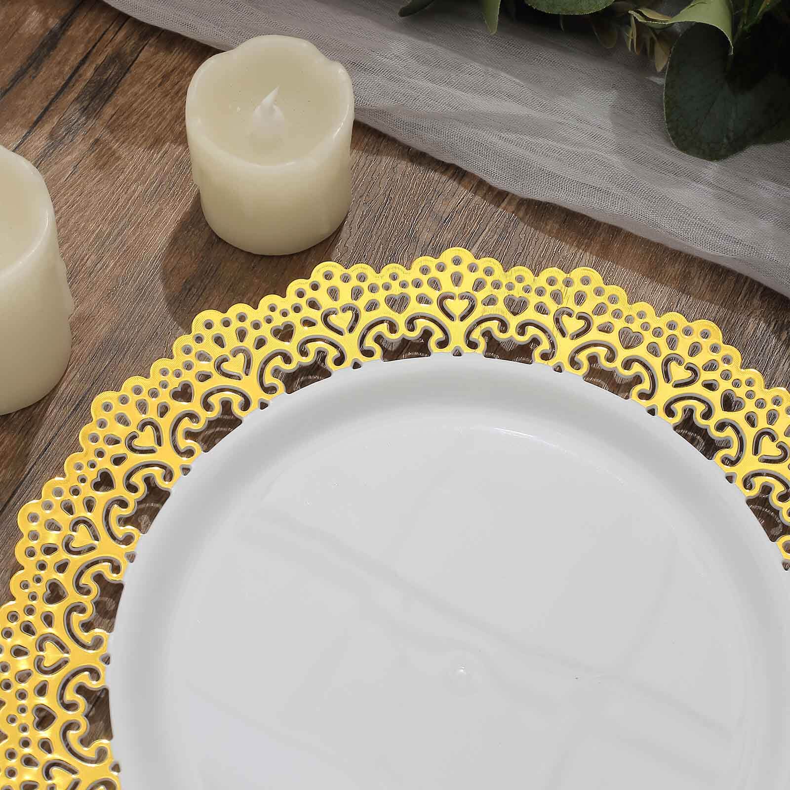 10-Pack Plastic Round Dinner Plates 10" White with Gold Lace Rim - Disposable Party Plates for Sophisticated Events & Celebrations - Image 11