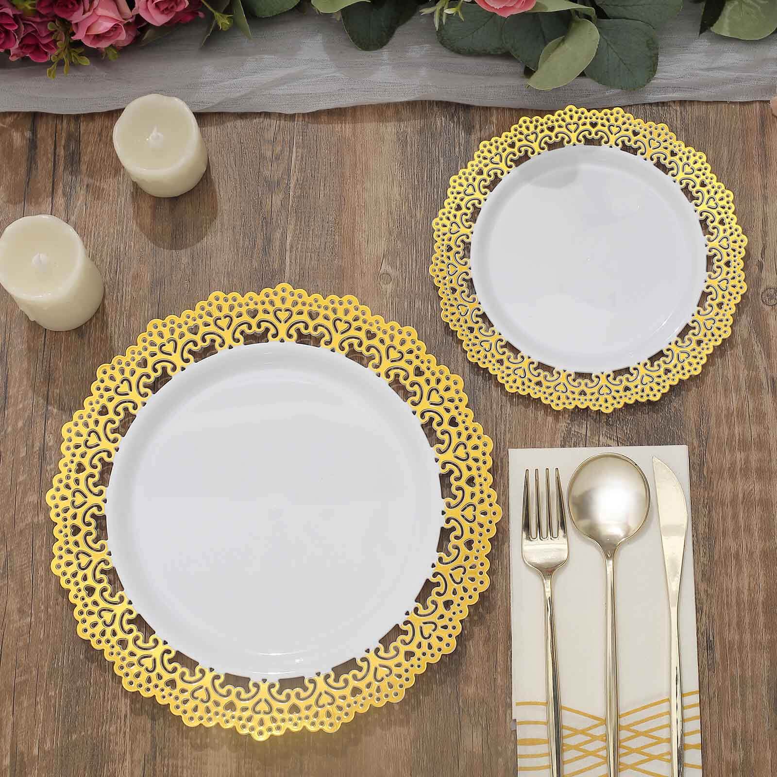 10-Pack Plastic Round Dinner Plates 10" White with Gold Lace Rim - Disposable Party Plates for Sophisticated Events & Celebrations - Image 5