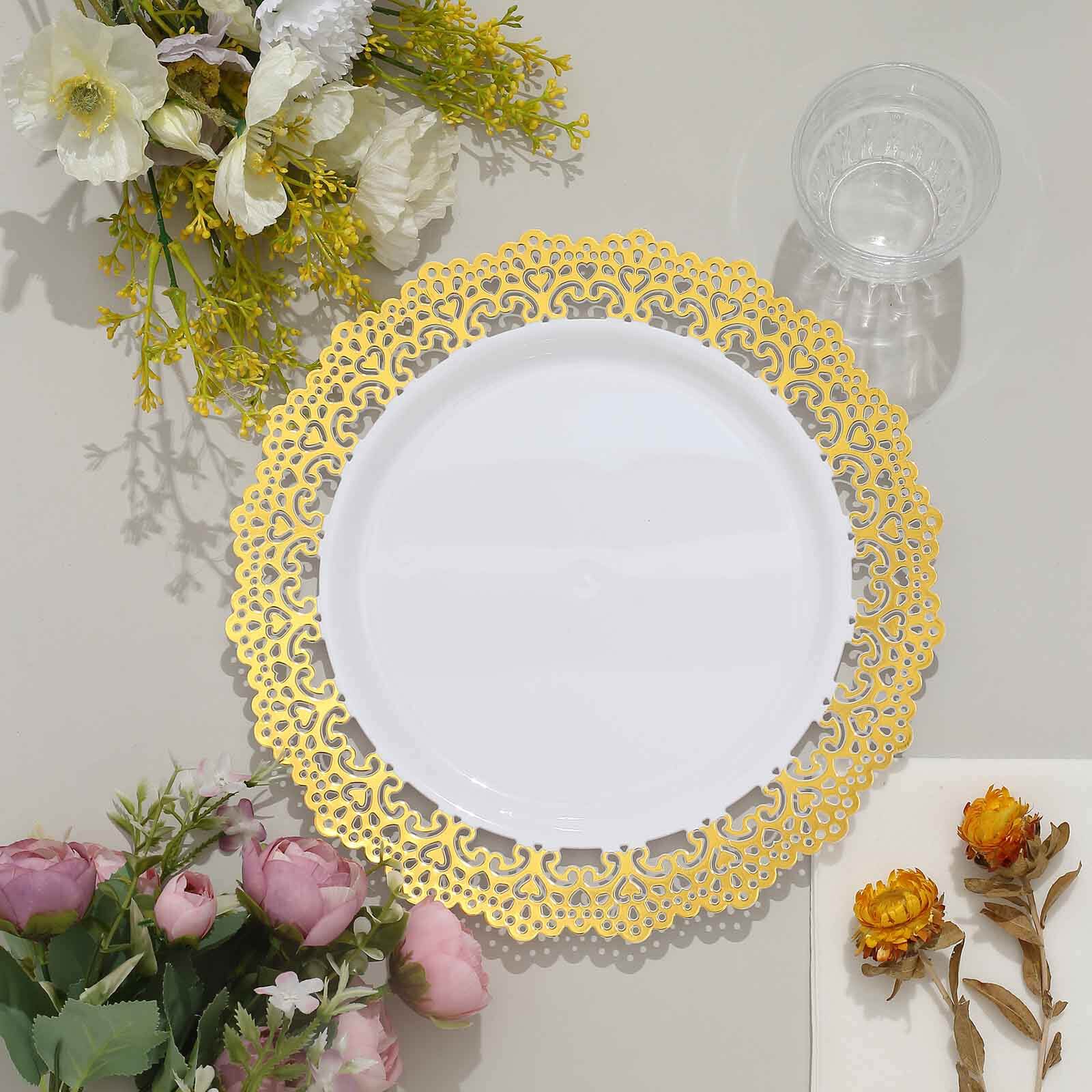 10-Pack Plastic Round Dinner Plates 10" White with Gold Lace Rim - Disposable Party Plates for Sophisticated Events & Celebrations - Image 6