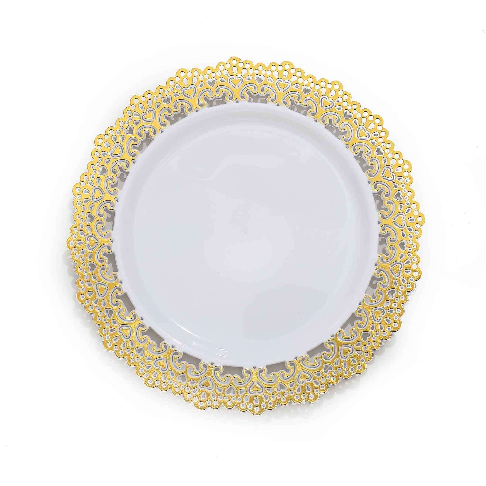 10-Pack Plastic Round Dinner Plates 10" White with Gold Lace Rim - Disposable Party Plates for Sophisticated Events & Celebrations - Image 7