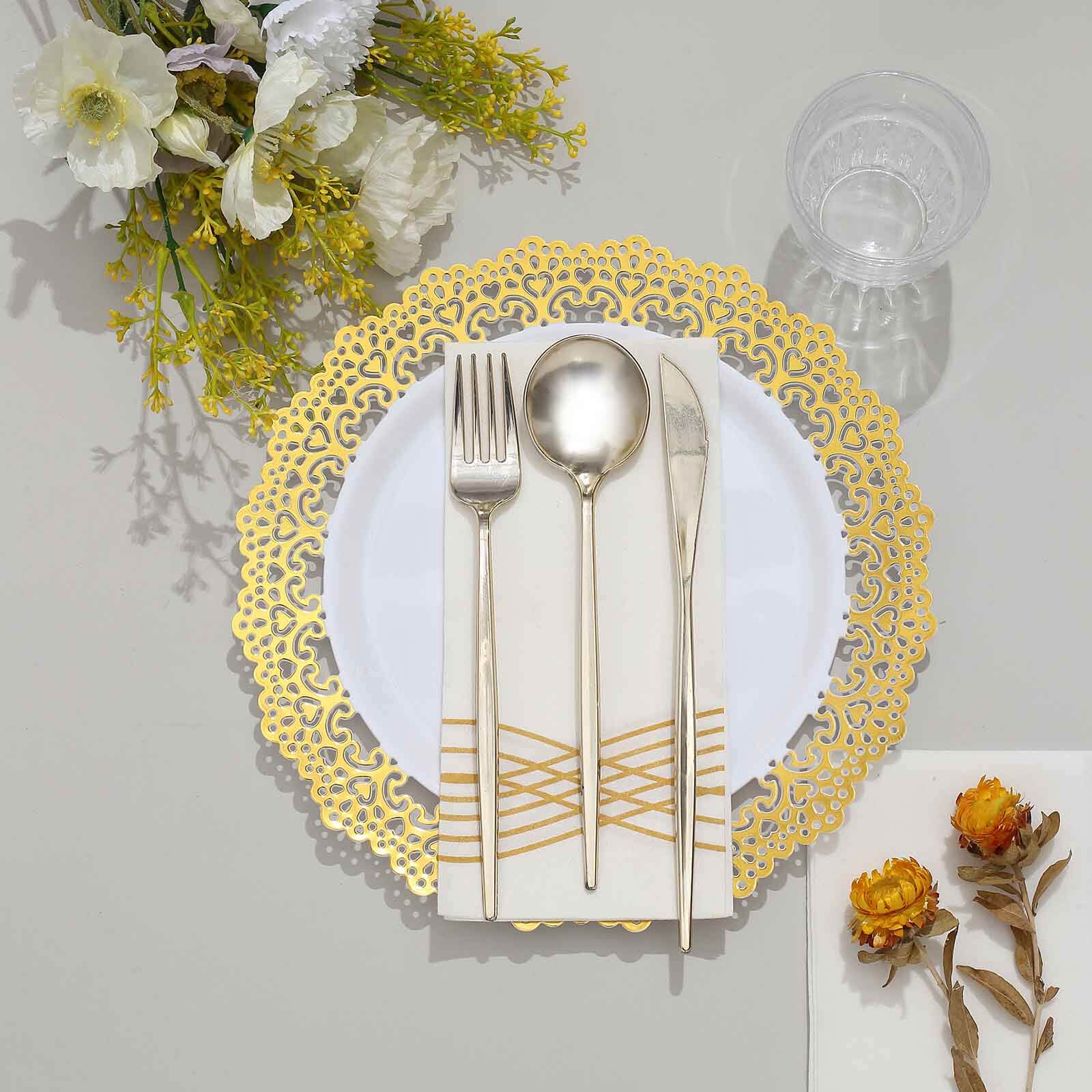 10-Pack Plastic Round Dinner Plates 10" White with Gold Lace Rim - Disposable Party Plates for Sophisticated Events & Celebrations - Image 8