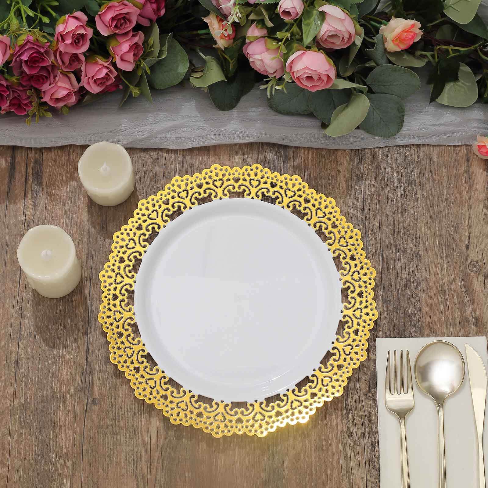 10-Pack Plastic Round Dinner Plates 10" White with Gold Lace Rim - Disposable Party Plates for Sophisticated Events & Celebrations - Image 9