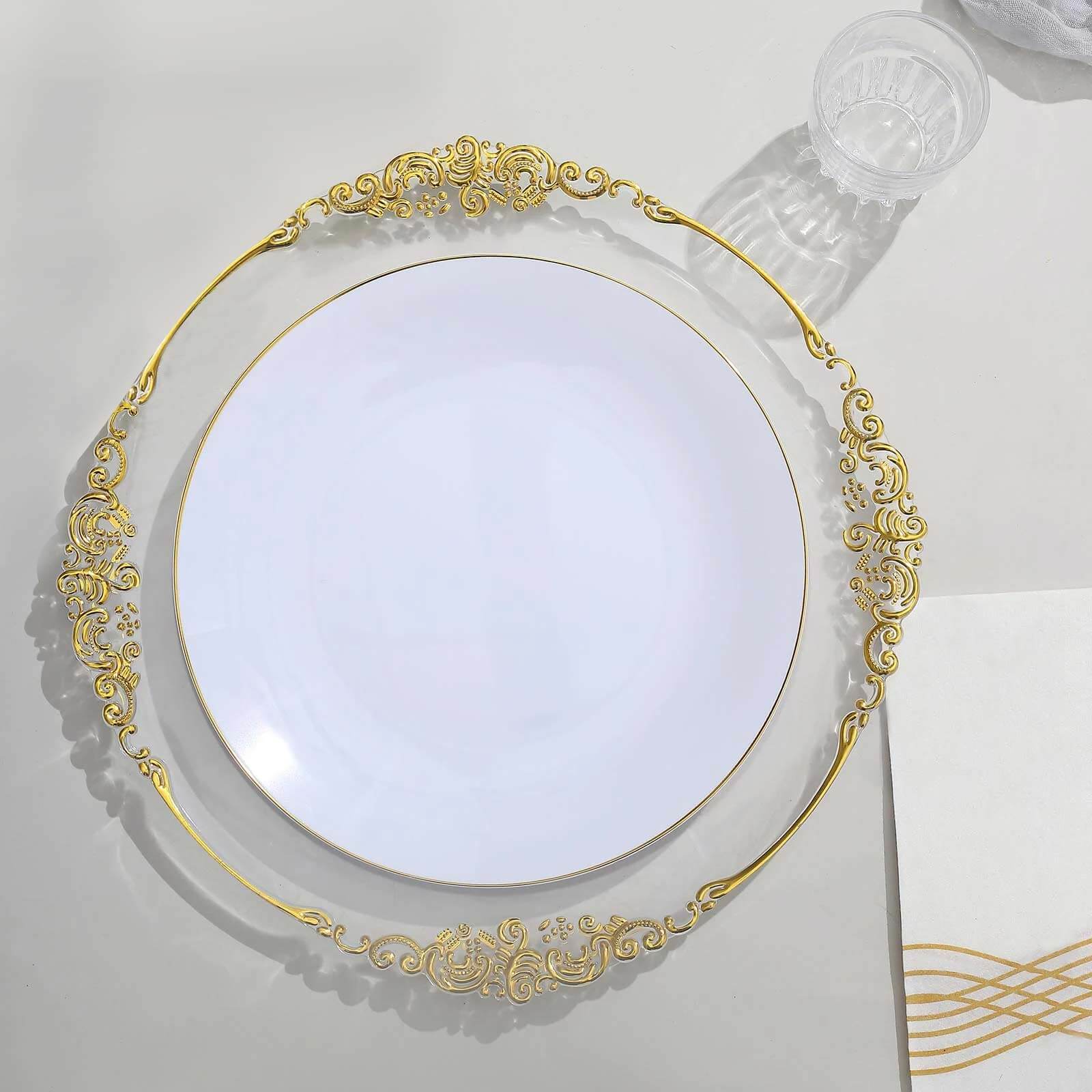 10-Pack Plastic Round Dinner Plates 10" White with Gold Rim - Glossy Disposable Party Plates for Weddings & Celebrations - Image 7