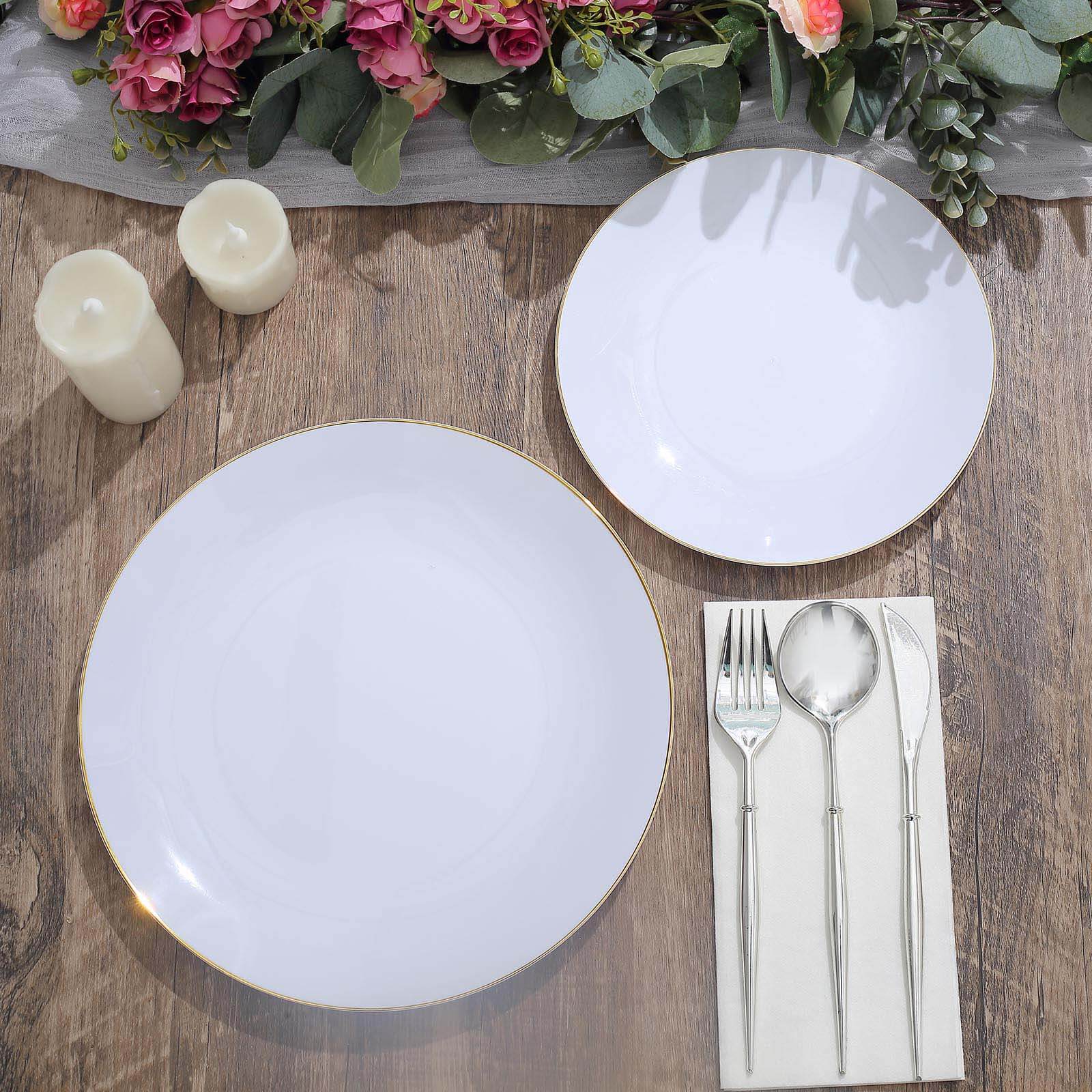 10-Pack Plastic Round Dinner Plates 10" White with Gold Rim - Glossy Disposable Party Plates for Weddings & Celebrations - Image 8
