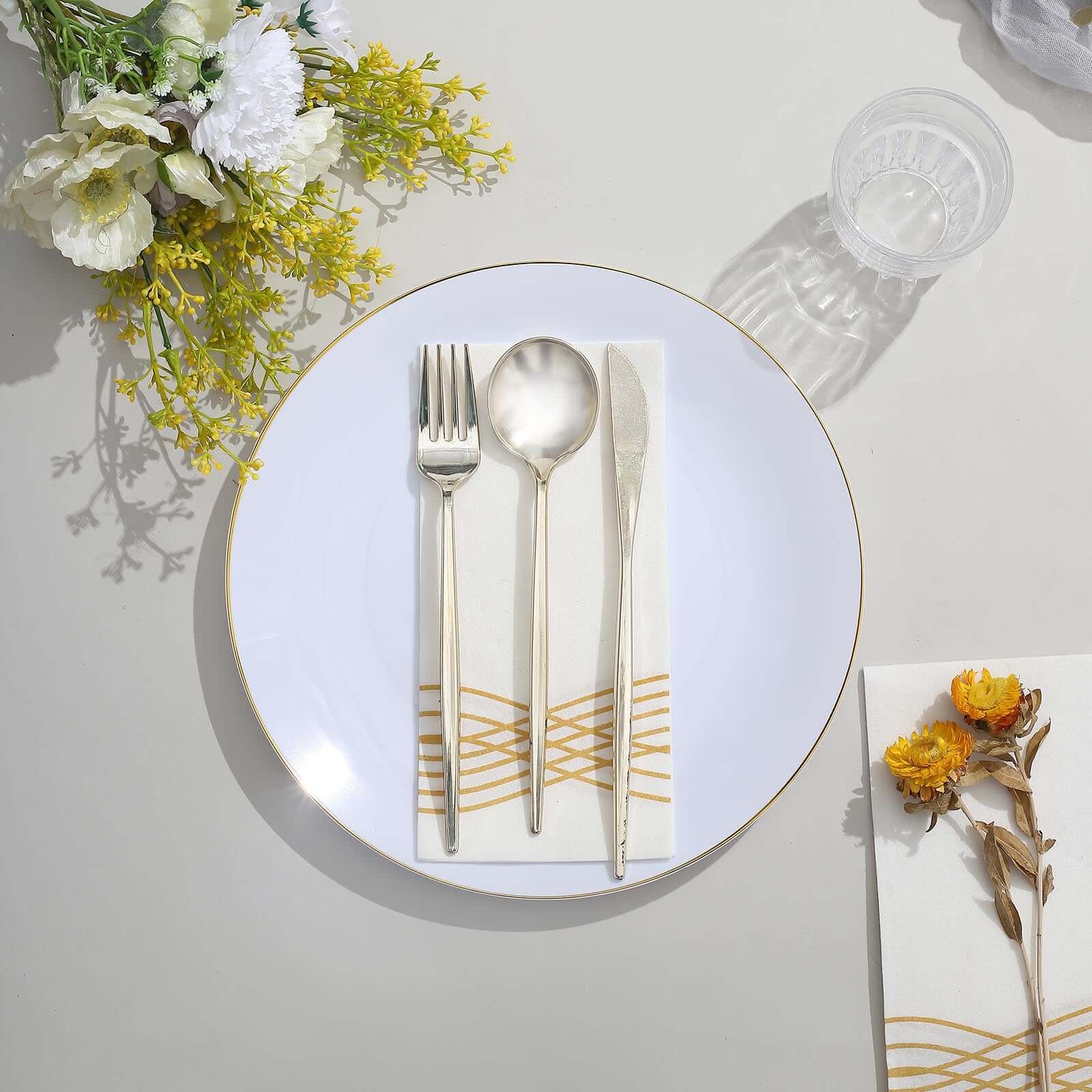 10-Pack Plastic Round Dinner Plates 10" White with Gold Rim - Glossy Disposable Party Plates for Weddings & Celebrations - Image 9