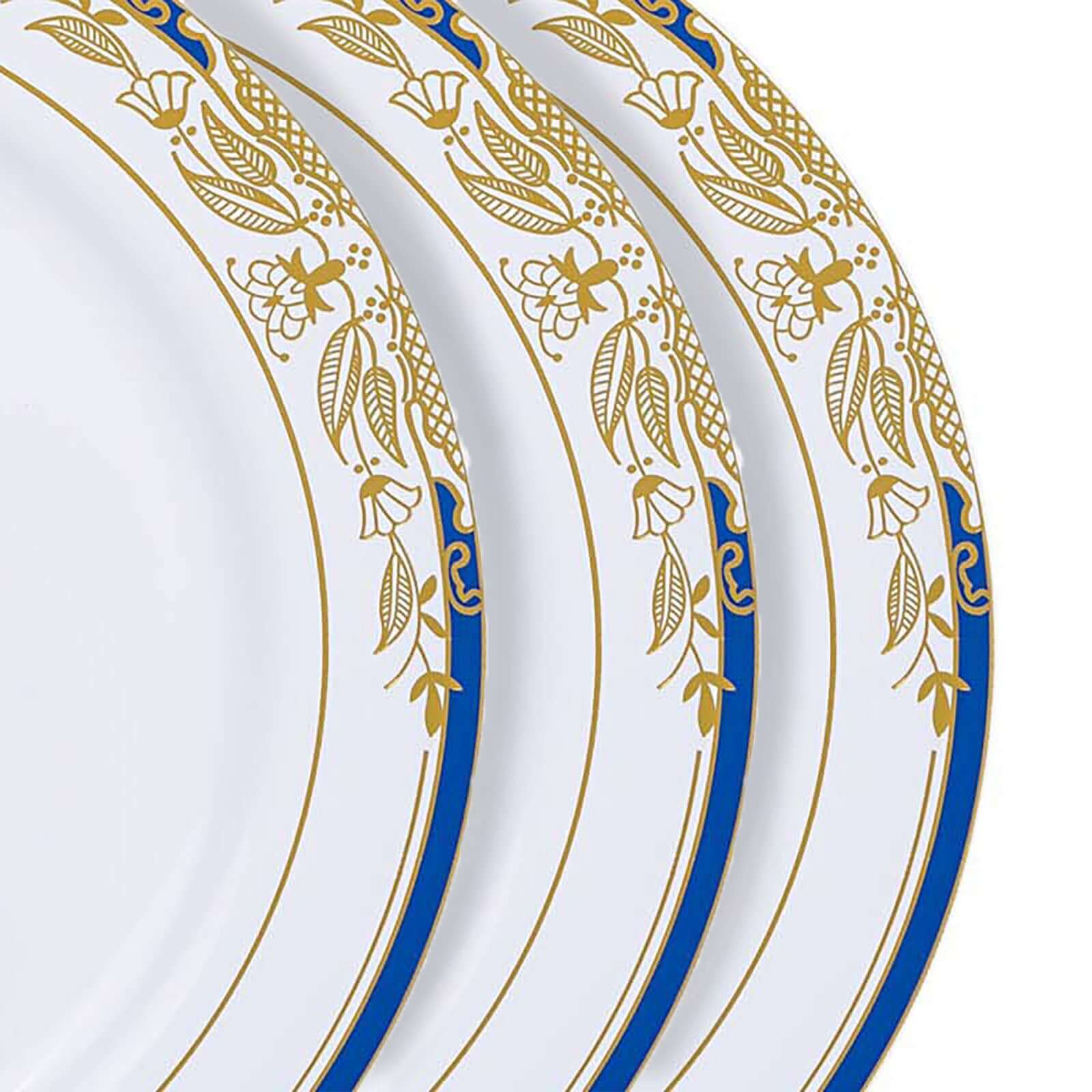 10-Pack Plastic Round Dinner Plates 10" White with Royal Blue - Image 13