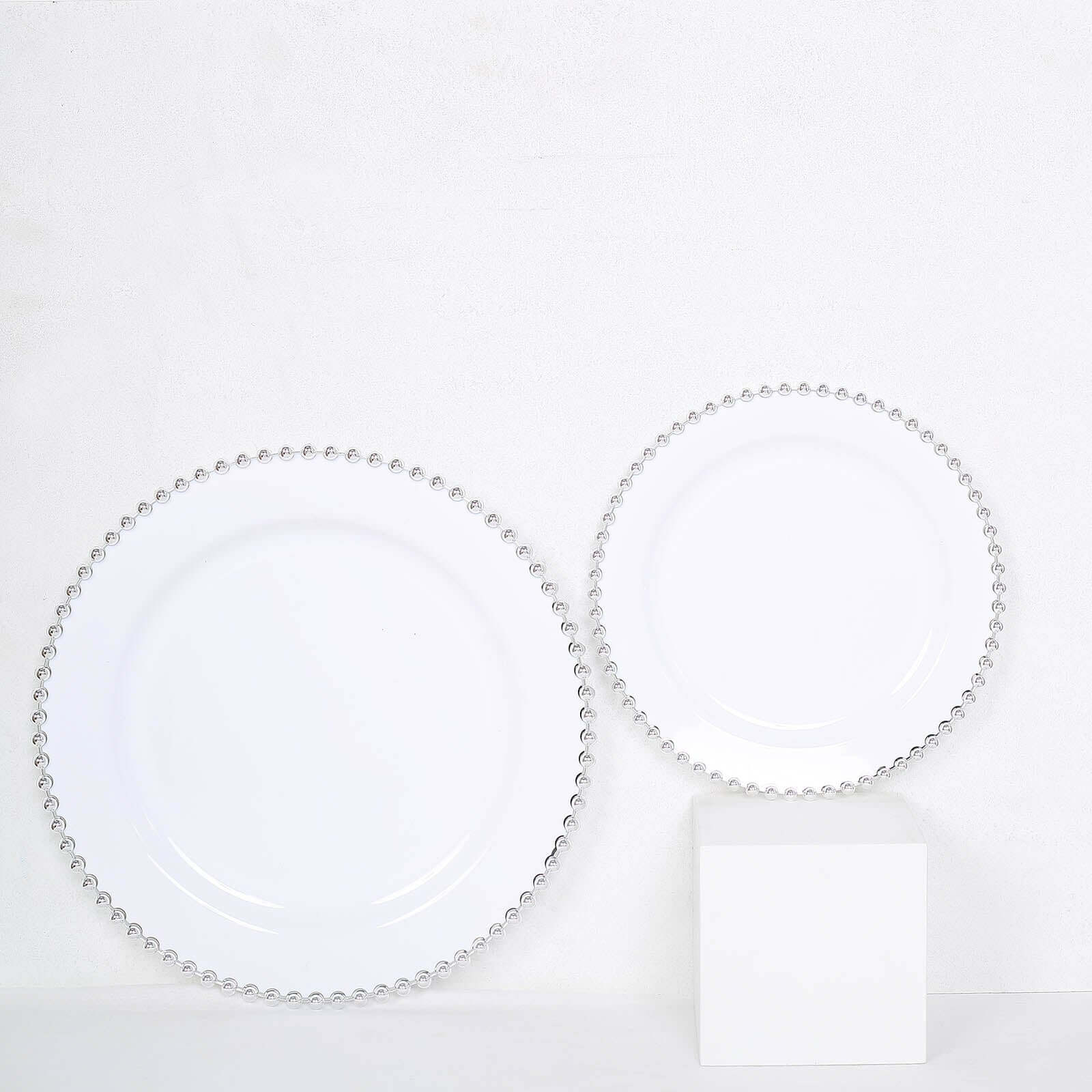 10-Pack Plastic Round Dinner Plates 10" White with Silver Beaded Rim - Disposable Party Plates - Image 7