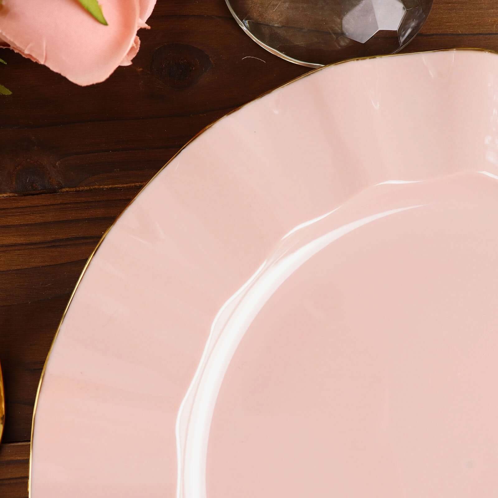 10-Pack Plastic Round Dinner Plates 11" Blush Ruffled Rim with Gold Edging - Heavy Duty Disposable Dinnerware - Image 8