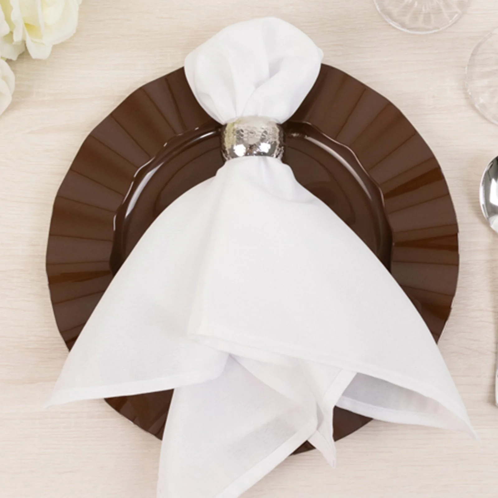 10-Pack Plastic Round Dinner Plates 11" Cinnamon Brown Ruffled Rim with Gold Edging - Heavy Duty Disposable Dinnerware - Image 8