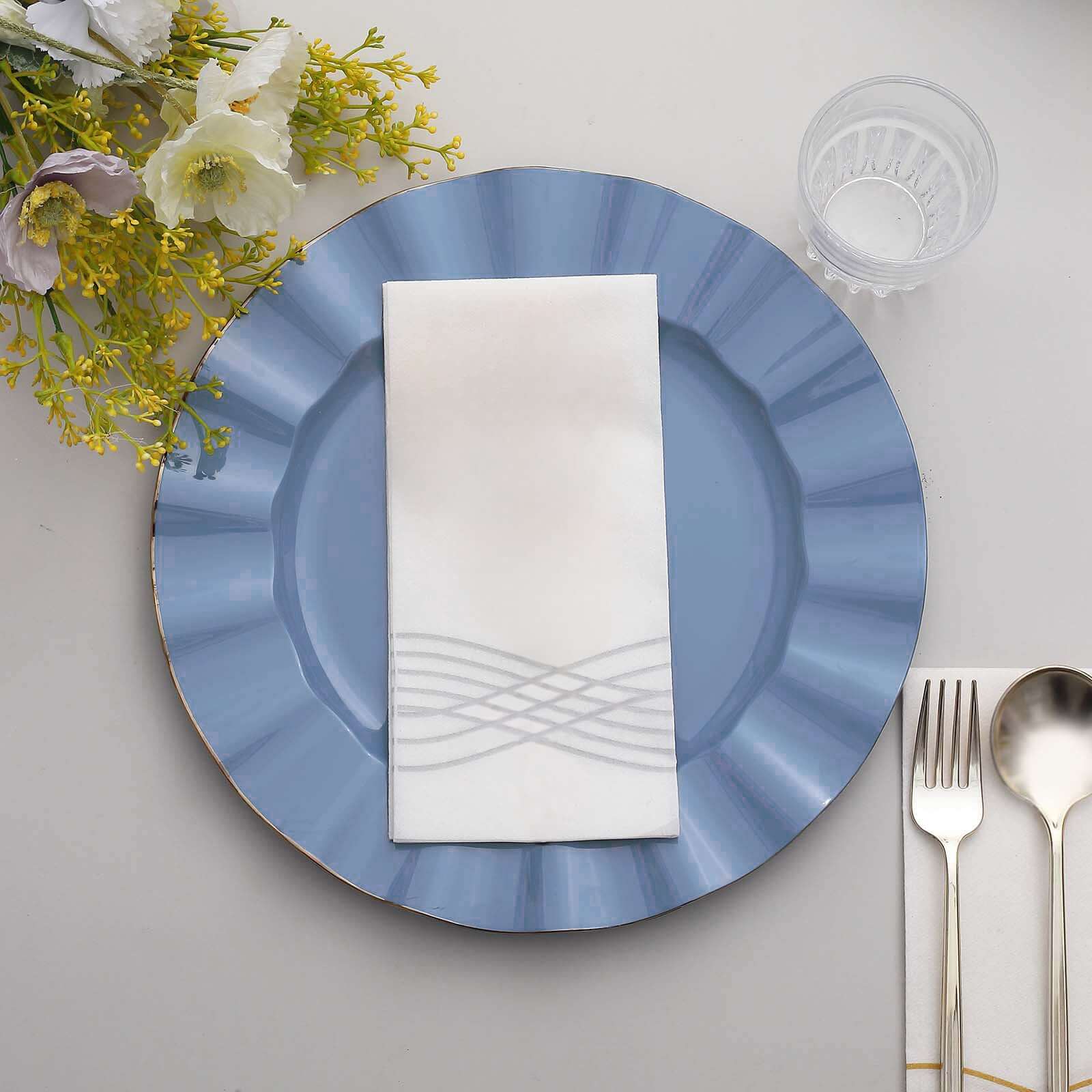 10-Pack Plastic Round Dinner Plates 11" Ocean Blue Ruffled Rim with Gold Edging - Heavy Duty Disposable Dinnerware - Image 2