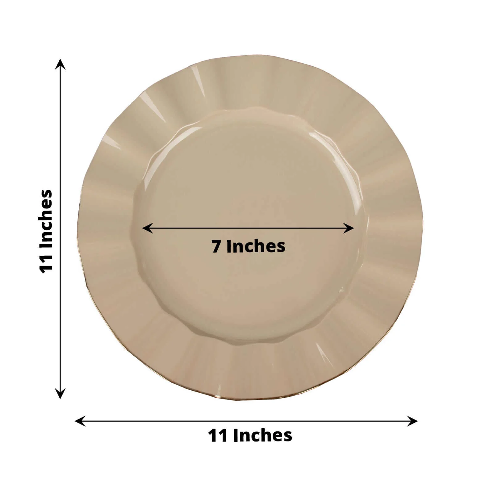 10-Pack Plastic Round Dinner Plates 11" Taupe Ruffled Rim with Gold Edging - Heavy Duty Disposable Dinnerware - Image 3