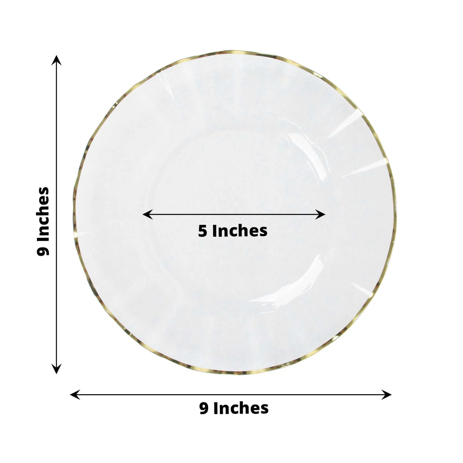 10-Pack Plastic Round Dinner Plates 9" Clear Ruffled Rim with Gold Edging - Heavy Duty Disposable Dinnerware - Image 3