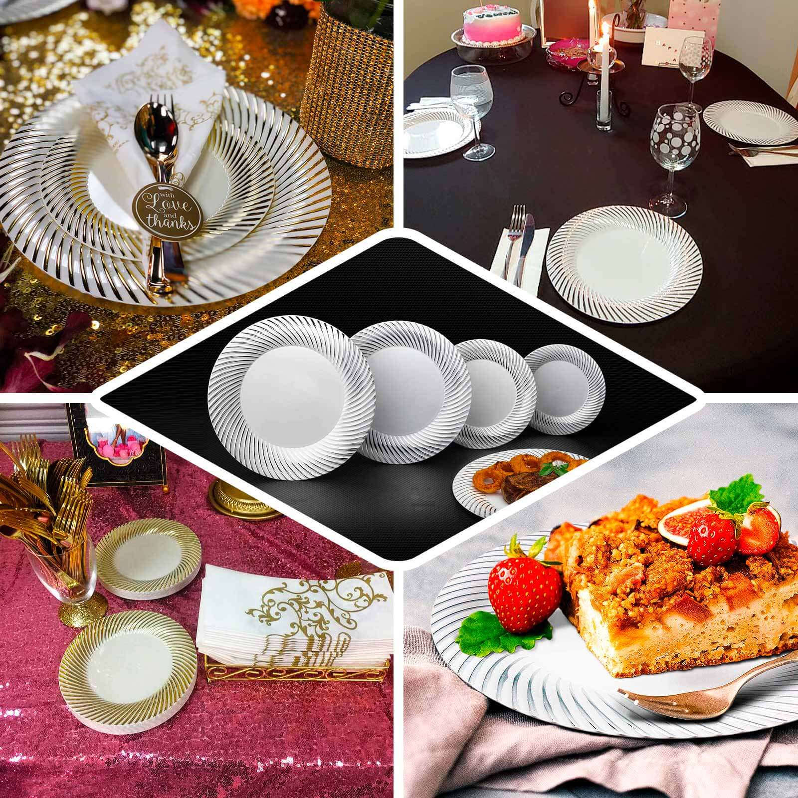 10-Pack Plastic Round Dinner Plates 9" Clear with Gold Swirl Rim - Disposable Party Plates - Image 5