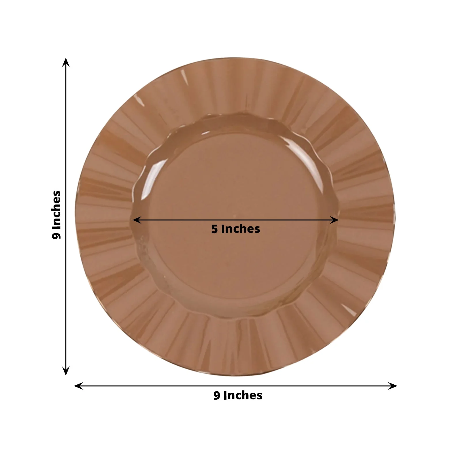 10-Pack Plastic Round Dinner Plates 9" Coffee Brown Ruffled Rim with Gold Edging - Heavy Duty Disposable Dinnerware - Image 3