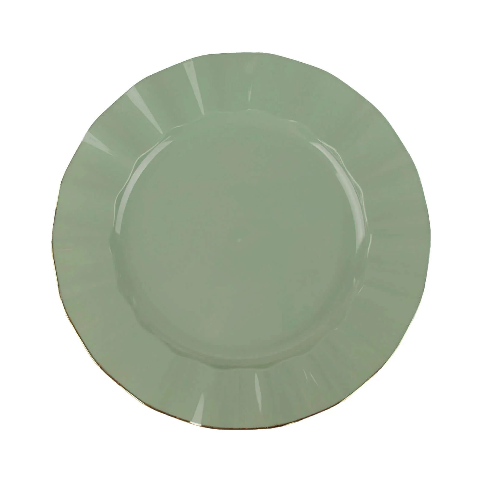 10-Pack Plastic Round Dinner Plates 9" Dusty Sage Green Ruffled Rim with Gold Edging - Heavy Duty Disposable Dinnerware - Image 6