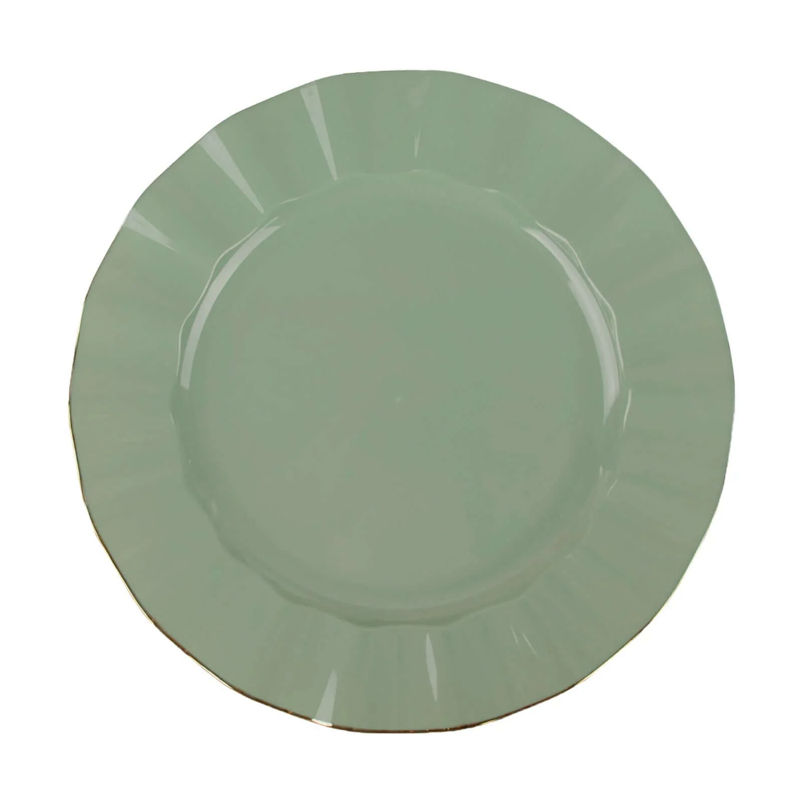 10-Pack Plastic Round Dinner Plates 9" Dusty Sage Green Ruffled Rim with Gold Edging - Heavy Duty Disposable Dinnerware - Image 8