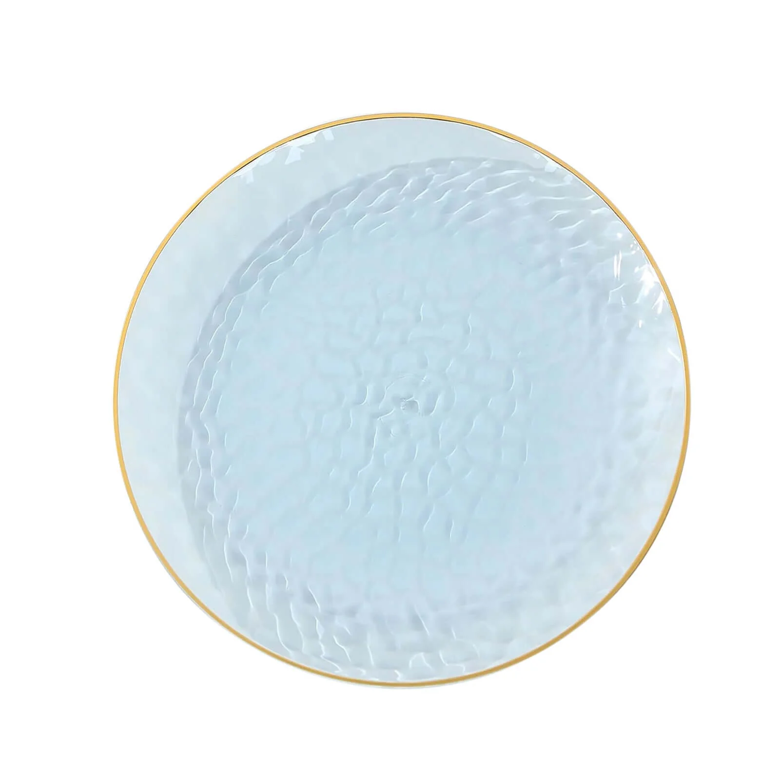 10-Pack Plastic Round Dinner Plates 9" Transparent Dusty Blue Hammered Design with Gold Rim - Modern Disposable Party Plates - Image 7