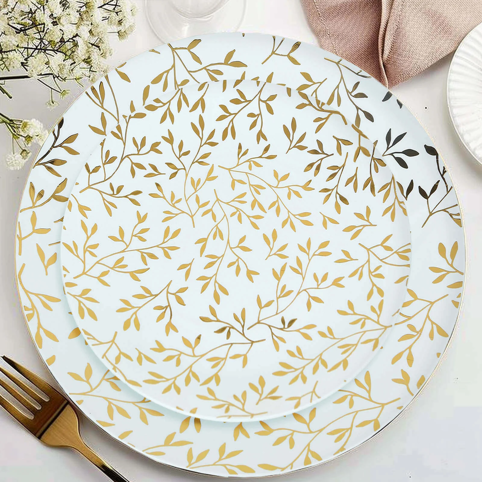 10-Pack Plastic Round Salad Dessert Plates 8" White