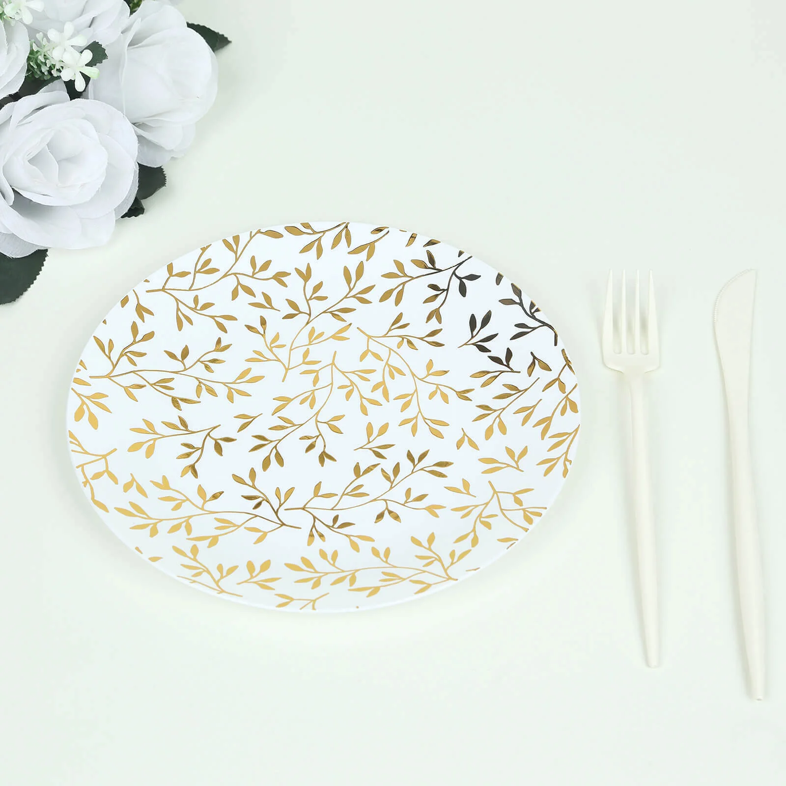 10-Pack Plastic Round Salad Dessert Plates 8" White - Image 2